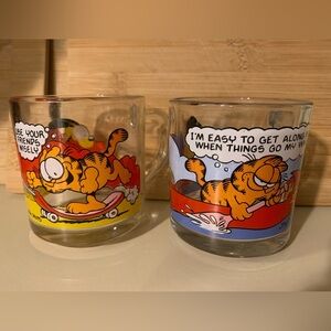 Vintage McDonald's Garfield Glass Coffee Cup Mugs Jim Davis Set Of 2